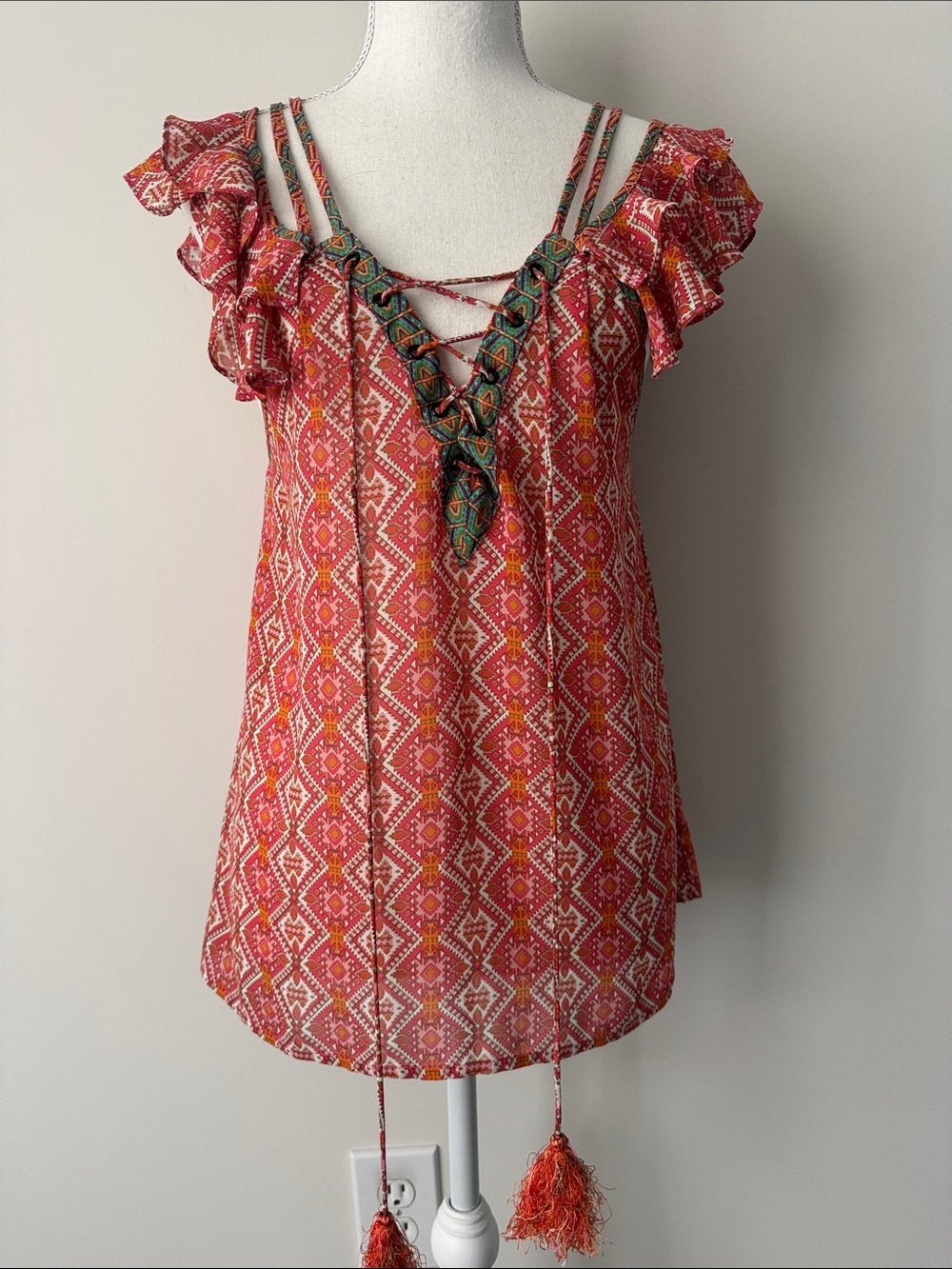 Kas New York Orange Print Sleeveless Top Size Medium